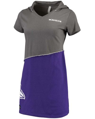 Refried Apparel Charcoal And Purple Baltimore Ravens Hooded Mini Dress - Gray