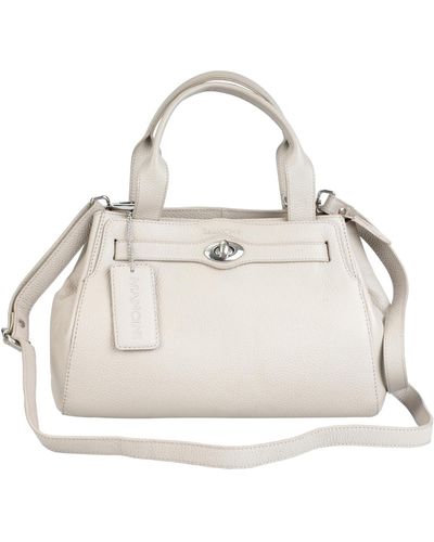 Mancini Pebbled Collection Genevieve Leather Top Zipper Handbag - Natural