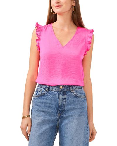 Vince Camuto Pleated-sleeve V-neck Top - Multicolor