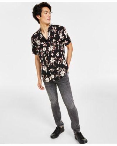 Guess Floral Ikat Short Sleeve Shirt Slim Fit Jeans - White