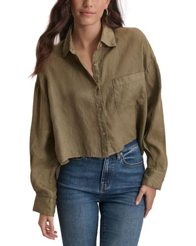 DKNY Oversized Cropped Button-front Shirt - Brown
