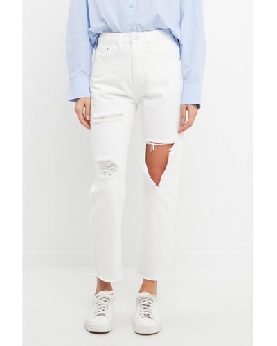 English Factory Destroyed Mom Jeans - White