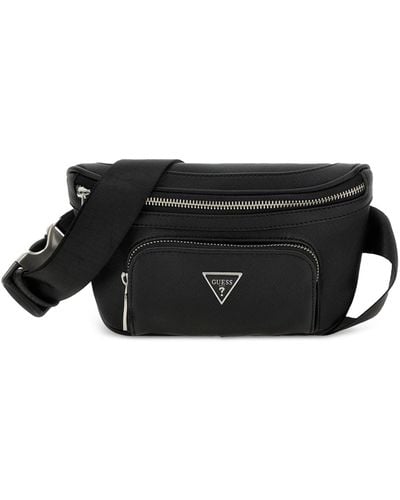 Guess Saffiano Faux-leather Water-repellent Fanny Pack - Black