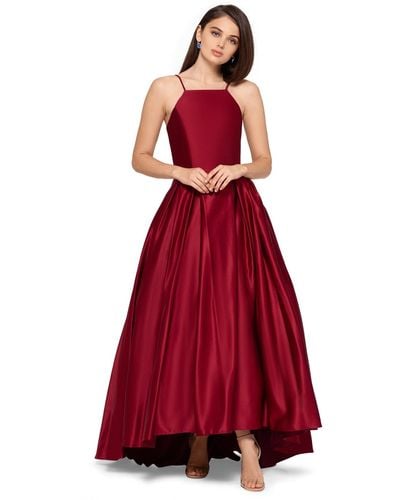 Betsy & Adam Petite Satin Ball Gown - Red