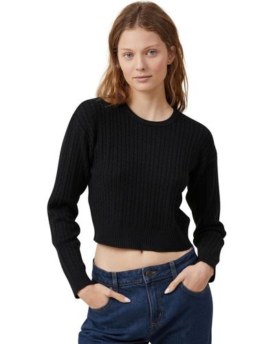 Cotton On Everfine Cable Crew Neck Pullover Top - Black
