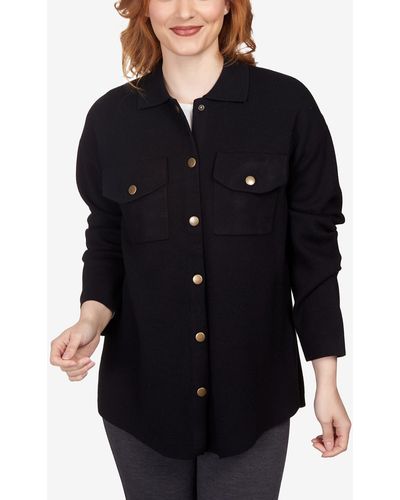 Ruby Rd. Petite Solid Shacket Shirt Jacket - Black