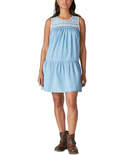 Lucky Brand Embroidered Chambray Mini Dress - Blue