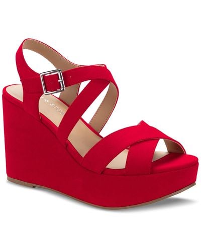 Sun & Stone Sun + Stone Raynaa Strrappy Slingback Platform Wedge Dress Sandals - Red