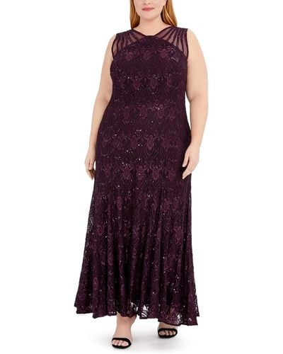 R & M Richards Plus Size Sequin Lace Gown - Purple
