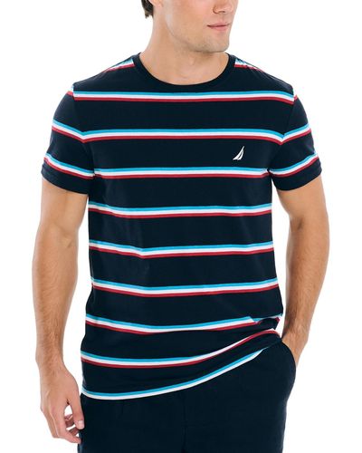 Nautica Classic-fit Stripe Logo Embroidered T-shirt - Blue