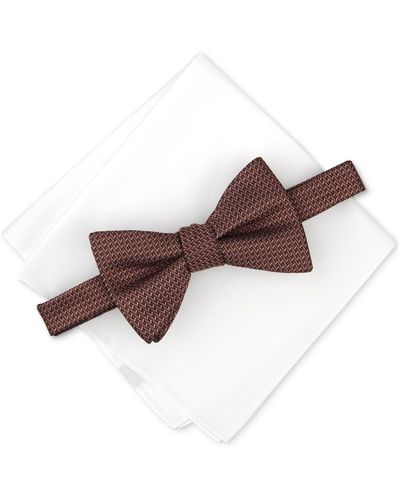 Alfani Mini-vine Bow Tie & Solid Pocket Square Set - Brown