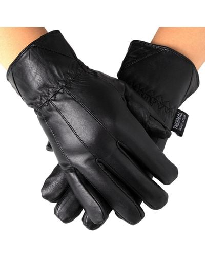 Alpine Swiss Touch Screen Gloves Leather Thermal Lined Phone Texting Gloves - Black