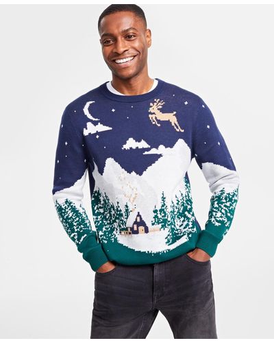 Charter Club Holiday Lane Wintry Landscape Sweater - Blue