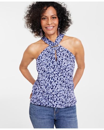 INC International Concepts Printed Halter Top - Blue