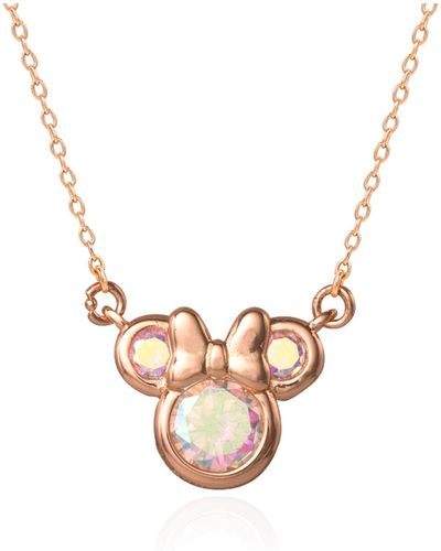 Disney Minnie Mouse Flash Rose Gold Plated Aurora Borealis Cubic Zirconia Necklace - Metallic
