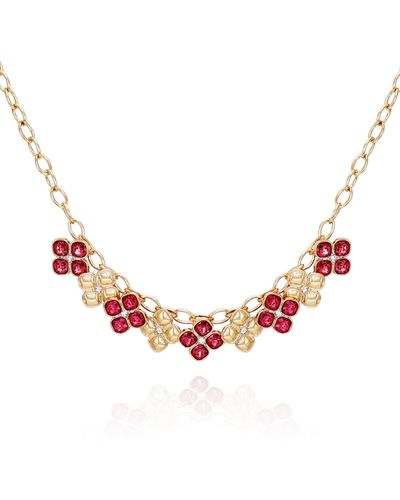 Tahari Tone Rose Glass Stones Necklace - Pink