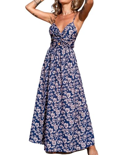 CUPSHE Blue Floral Sweetheart Twist & Keyhole Maxi Beach Dress
