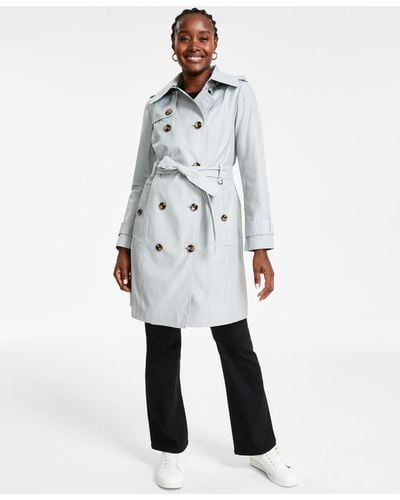 London Fog Hooded Double-breasted Trench Coat - White