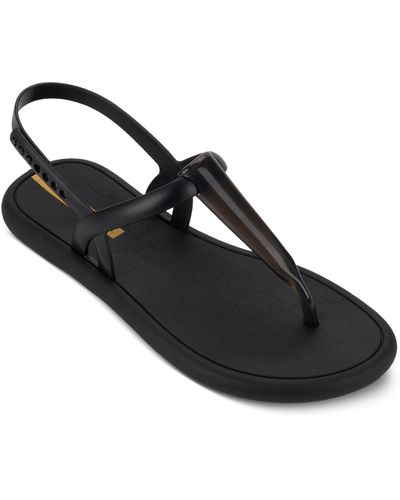 Ipanema Glossy Casual Flat Thong Sandals - Black