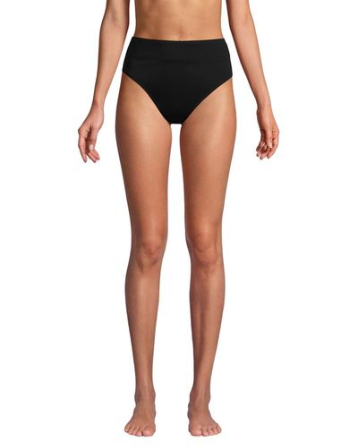 Lands' End Chlorine Resistant High Leg High Waisted Bikini Swim Bottoms - Black