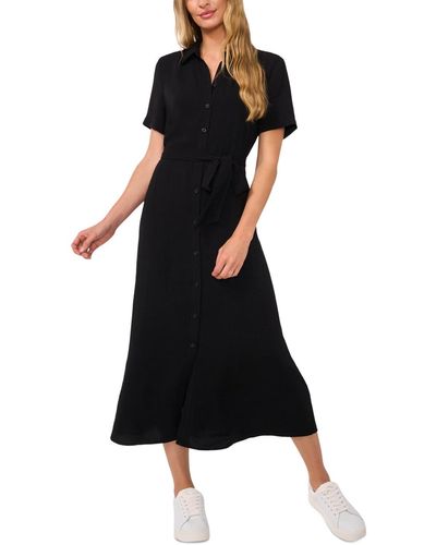 Cece Short-sleeve Belted Midi Shirtdress - Black