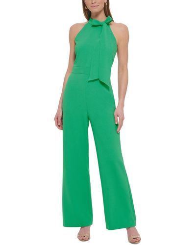 Vince Camuto Signature Stretch Crepe Bow-neck Halter Jumpsuit - Green