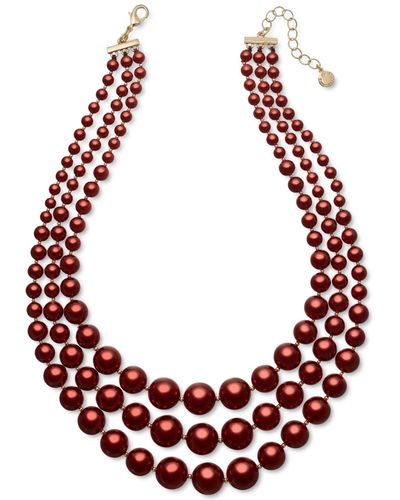 Charter Club Imitation Pearl Three-row Collar Necklace - Red