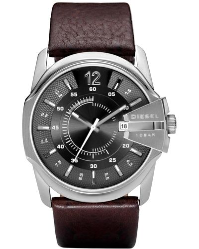 DIESEL Master Chief Dark Brown Leather Strap Watch 45x51mm - Gray