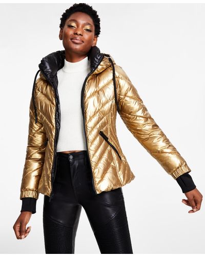 Guess Metallic Quilted Hooded Puffer Coat