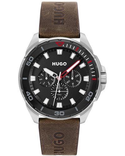 BOSS Hugo Fresh Genuine Leather Strap Watch - Gray