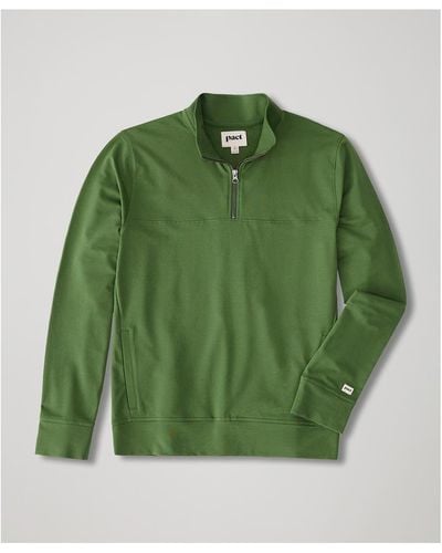 Pact Organic Cotton Stretch French Terry Quarter Zip Sweatshirt - Green