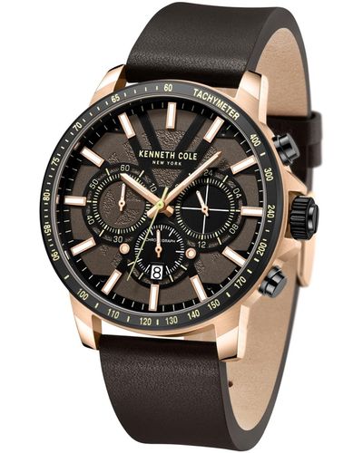 Kenneth Cole Chronograph Genuine Leather Strap Watch 44mm - Black