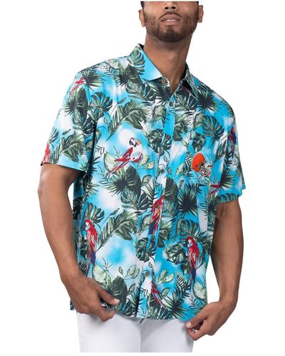 Margaritaville Cleveland Browns Jungle Parrot Party Button-up Shirt - Blue
