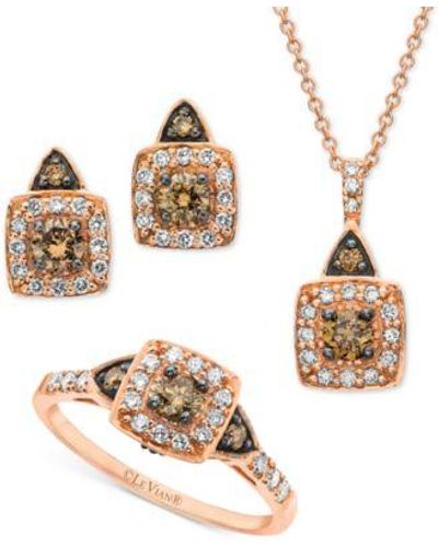 Le Vian Chocolate By Petite Chocolate Diamond Vanilla Diamond Square Halo Jewelry Collection In 14k Gold Rose Gold - Metallic