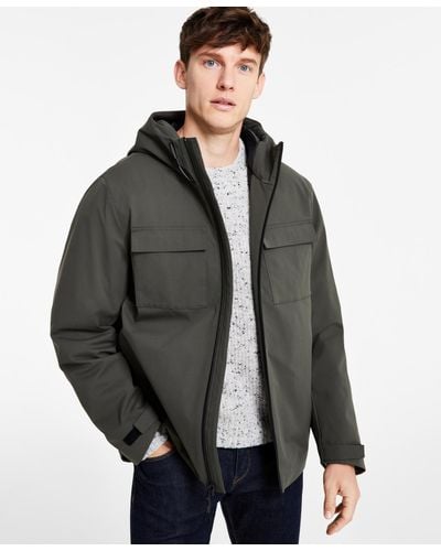 DKNY Hooded Zip-front Two-pocket Jacket - Gray