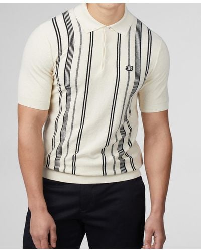 Ben Sherman Crinkle Cotton Stripe Polo Shirt - White