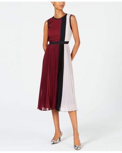 Alfani Colorblocked Pleated Sleeveless Dress, Created For Macy's - Red