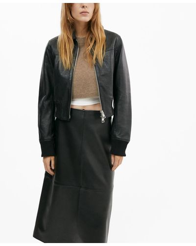 Mango Leather Midi Skirt - Black