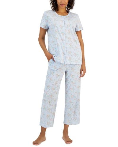 Charter Club 2-pc. Cotton Floral Cropped Pajamas Set - Blue