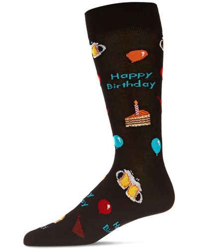 Memoi Happy Birthday Rayon From Bamboo Novelty Crew Socks - Black