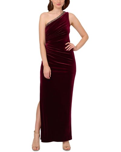 Adrianna Papell Velvet Ruched One-shoulder Gown - Red