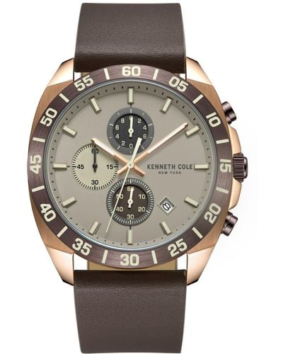 Kenneth Cole Chronograph Dress Sport Genuine Leather Watch 43mm - Gray