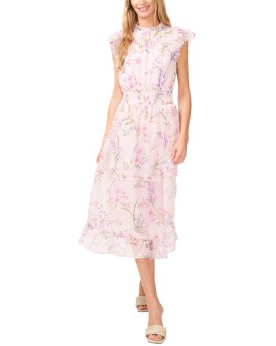 Cece Smocked Waist Flutter Sleeve Midi Dress - Pink
