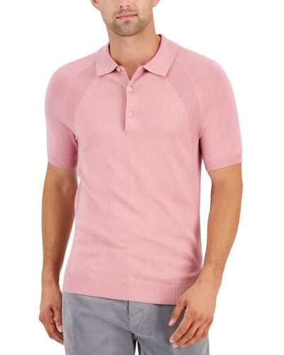 Alfani Ribbed Raglan Sweater-knit Polo Shirt - Pink