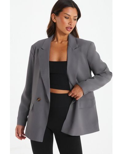 Quiz Woven Oversized Double-breasted Tailored Blazer - Gray