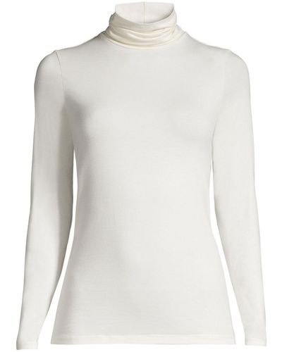 Lands' End Petite Lightweight Fitted Long Sleeve Turtleneck Top - White