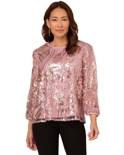Adrianna Papell Embroidered Sequin Top