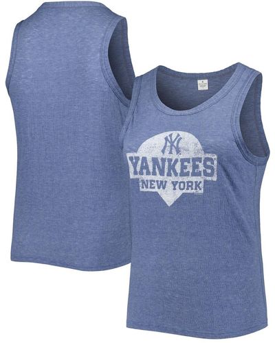 Soft As A Grape New York Yankees Plus Size High Neck Tri-blend Tank Top - Blue