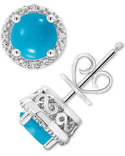 Macy's Cultured Freshwater Pearl & Diamond Accent Stud Earrings In Sterling Silver (also In Onyx, Labradorite &turquoise) - Blue