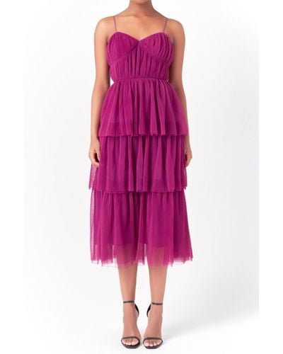 Endless Rose Tulle Tiered Midi Dress - Pink